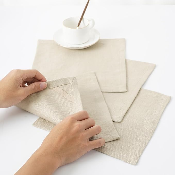 100% Linen Thick Washcloths with Loop - Linen Cloths Makeup for Face 4 Pack 10 x 10 Inch, Small Exfoliating Face Washcloth for Women Bathroom Travel,Dark Khaki