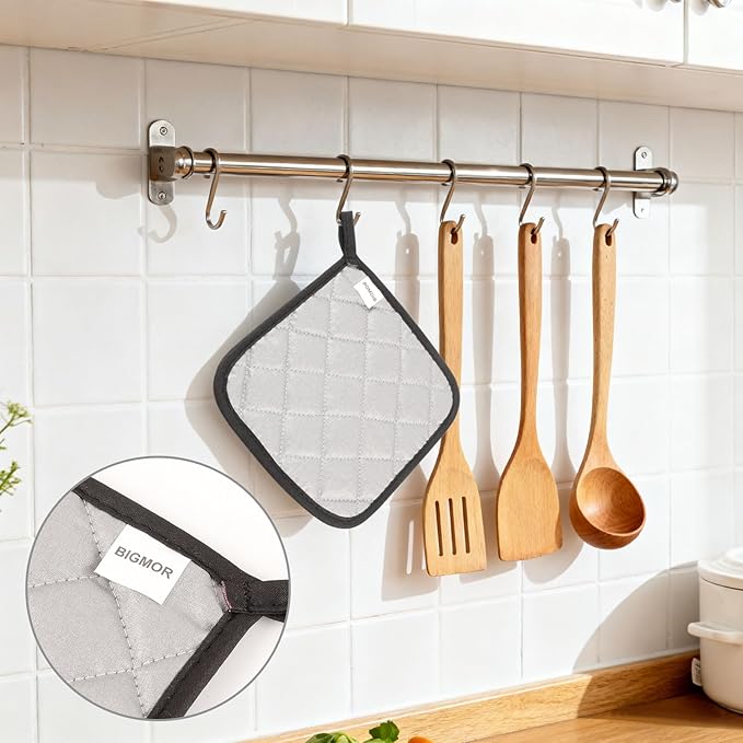 5 Pack Pot Holders for Kitchen Easy-Care Cotton Machine Washable hot Pads for Kitchen for Cooking and Baking Oven Black