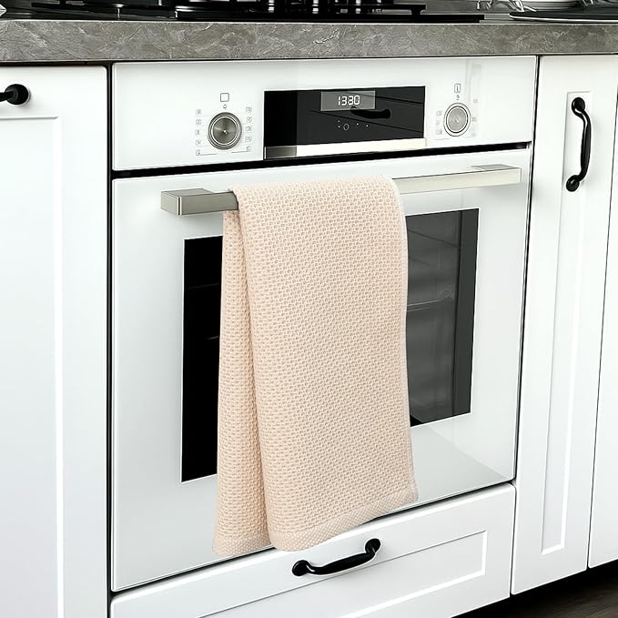 100% Cotton Waffle Weave Kitchen Towels, 4 Pack Dish Cloths for Washing Dishes, Ultra Soft Absorbent Dish Towels, Quick Drying Kitchen Rags, 13x28 Inches, Beige
