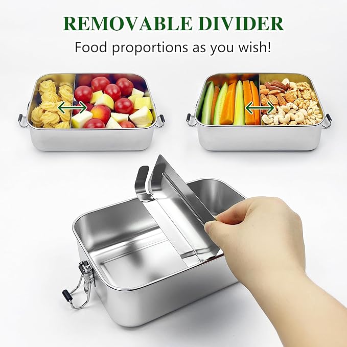 Anatole 304 Stainless Steel Bento Box 47oz 1400ml Leak-Proof Lunch Box with Removable Divider BPA Free Dishwasher Safe Food Container for Adults Office Camping Picnic Travel