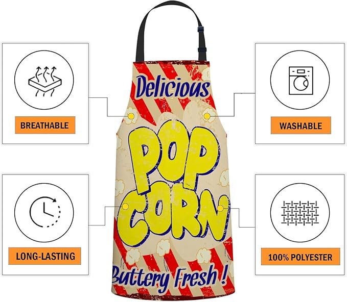 oFloral Popcorn Vintage Grunge Apron Adjustable Apron Cooking Kitchen Chef Women Men Aprons for Home Kitchen, Restaurant, Coffee House, Baking Gardening BBQ