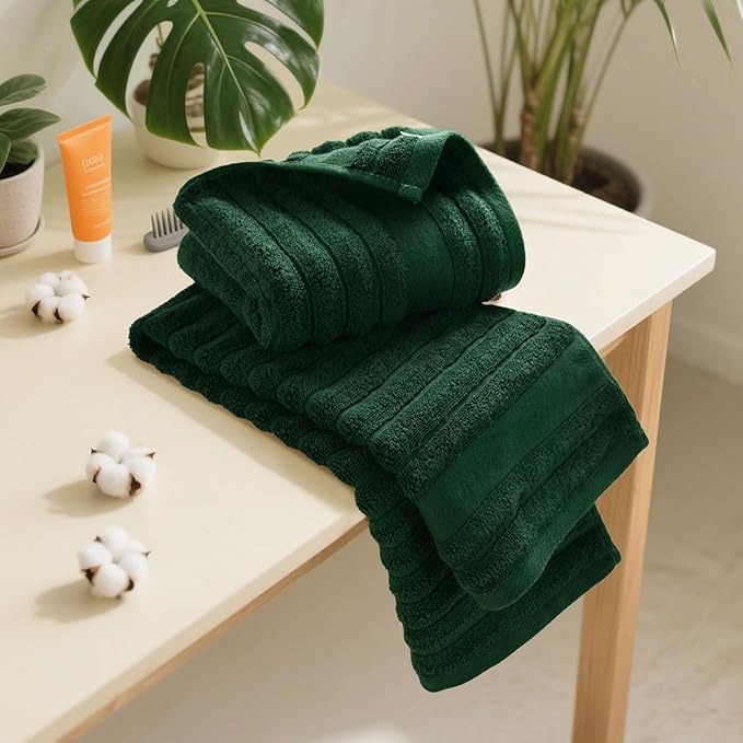 Jacquotha 2-Pack Hand Towels (Forest Green) Ribbed – Kitchen & Bathroom Premium Cotton Towels 13” x 29”, Soft and Quick Drying 480 GSM