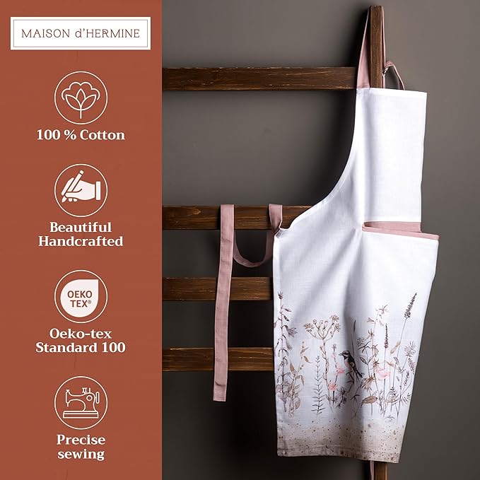 Maison d' Hermine 100% Cotton Apron for women with Pocket Kitchen Chef Apron for Men Cooking Mothers Day Gifts