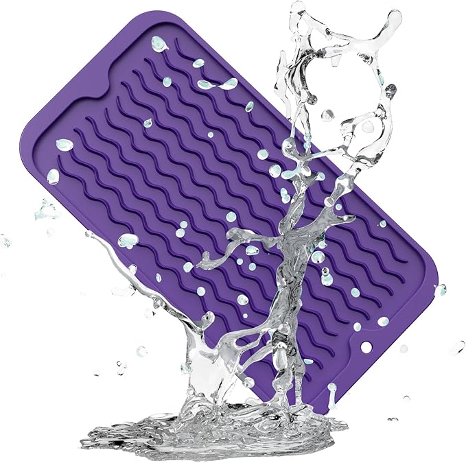 ZLR Silicone Sponge Holder & Sink Caddy Tray (6" x 12") - Narrow Dish Drying Mat for Kitchen Counter - Waterproof Soap Dispenser Organizer, Non-Slip Bathroom Vanity Tray (Meadow Violet)