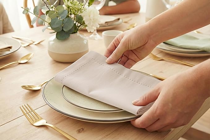 PurpleEssences Set of 12 Hemstitch Cloth Dinner Napkins 100% Cotton - Soft Durable Washable - Ideal for Wedding Spring Easter Summer - Perfect Everyday Use Table Linen 18x18 - Royal Linen