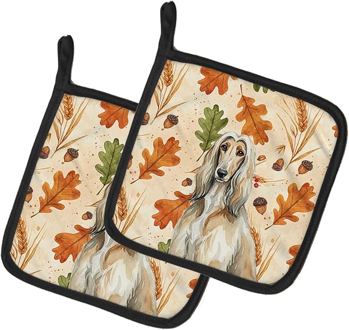 Caroline's Treasures Afghan Hound Heirloom Fall Pair of Pot Holders Pair 7.5x7.5 Quilted Insulated Hot Pads Decorative Kitchen Gift Made in USA