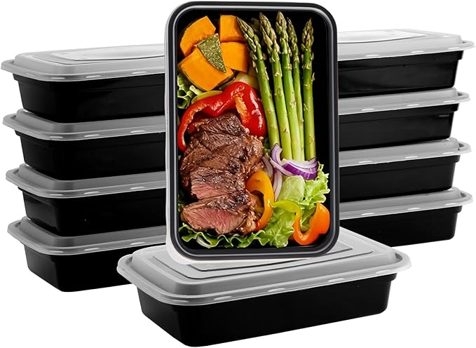 Qewro 10Pack 35oz Meal Prep Containers Disposable Food Storage Containers with Lids, 1-Compartment Reusable Food Storage Plastic Stackable To Go Boxes Microwave, Freezer, Dishwasher Safe