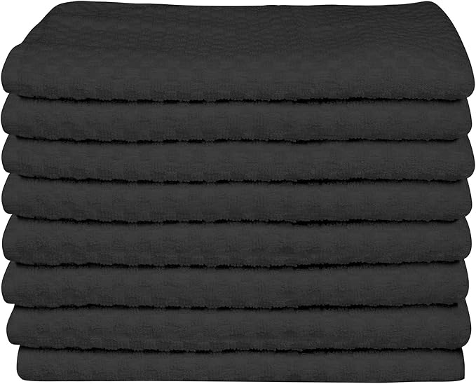 DG Collections Premium Dish Towels for Kitchen, 8 Pack, 15x25 Inch - 100% Cotton Kitchen Towels with Hanging Loop, Highly Absorbent, 400 GSM Bar Mop Cleaning Towels - Dark Grey