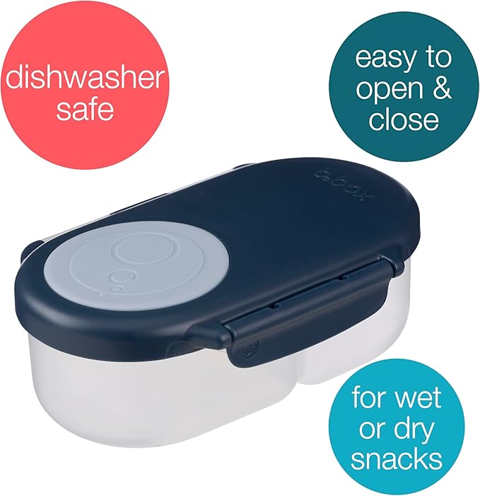 b.box Snack Box - Leakproof Mini Bento Box for Kids & Toddlers, 2 Compartment Snack Containers for Kids, Lunch Containers, Dishwasher Safe, BPA Free, PFAS Free, Ages 4m+, 1 3/4 Cup - Midnight