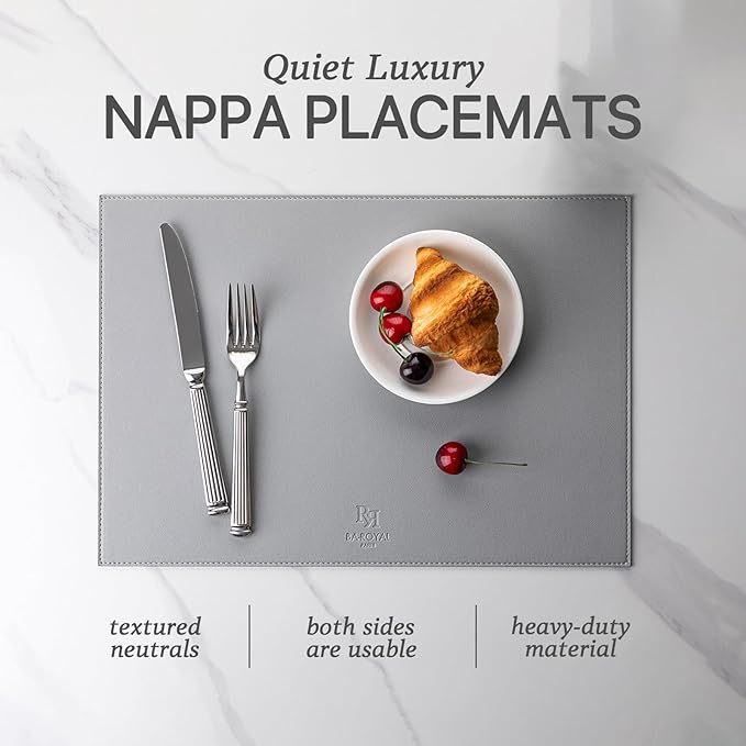 Faux Leather Placemats Set of 8 Vinyl Washable Wipeable Table Mats for Kitchen Dining Table Heat Resistant Waterproof Modern Indoor/Outdoor Placemats Non-Slip Easy Clean Place Mats (Gray)