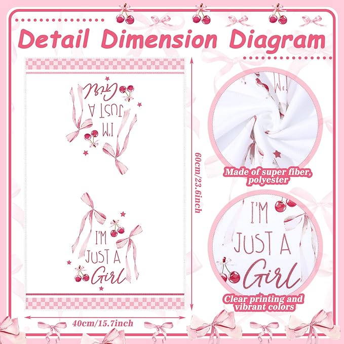 Oudain 6 Pieces Pink Coquette Kitchen Dish Towel Bow Cherry Aesthetic Hand Towels Set for Kitchen Bathroom Decoration Preppy Novelty Pink Gifts for Women