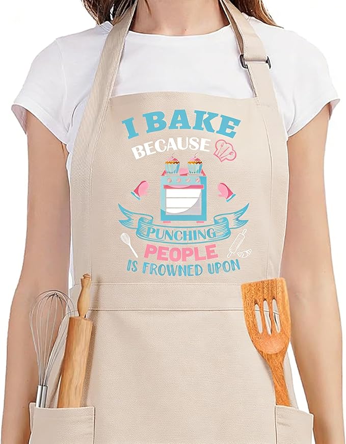 Baking Gifts, Baking Aprons, Baking Apron for Women with Pocket, I Baking Because People is Frowned Aprons, Kitchen Cooking Apron for Women Mom Family Mother's Day Thanksgiving
