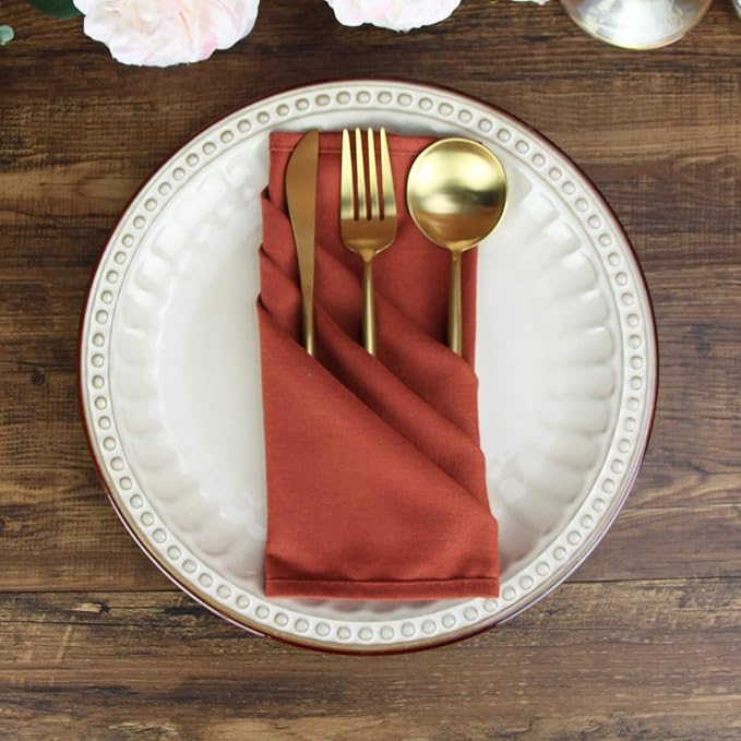 Solid Color Cotton Blended Dinner Cloth Napkins - Set of 12 (17 x 17 inches) - for Christmas Thanksgiving Fall Use (Cinnamon)