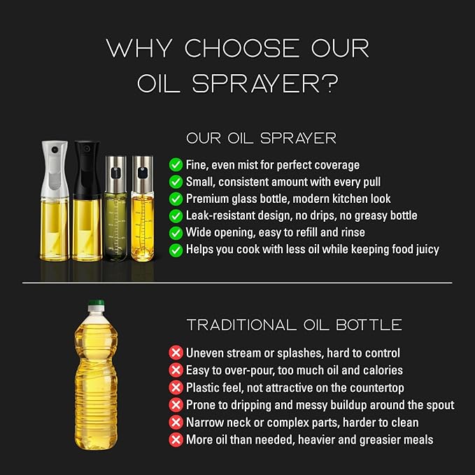 BOKKY Oil Sprayer for Cooking, 2 Pack 100ml Olive Oil Mister for Air Fryer, BBQ & Salad, Refillable 304 Stainless Steel Glass Bottles (Transparent Green / 2 Pack)