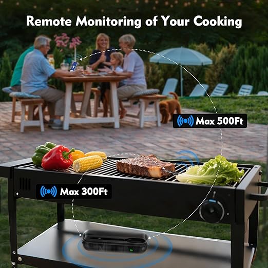 Unique Wireless Meat Thermometer, Accurate Temperature Detection Probe, 500FT Remote Monitoring, Dual Alarm, Cooking Meat Thermometer Wireless for Grilling, Smoking, Oven, BBQ, Rotisserie