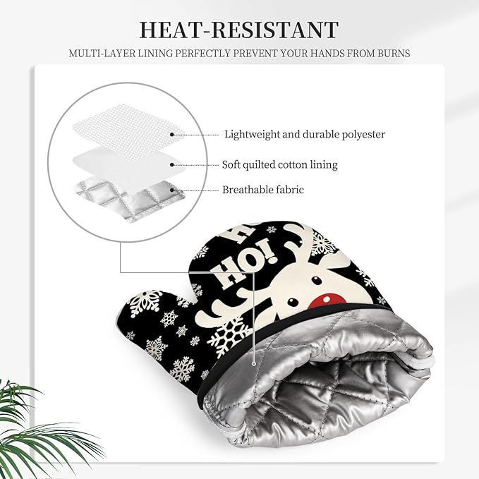 Christmas Snowman Oven Mitts & Pot Holders (3PCS), Cute Deer Snowflake Heat Resistant & Non-Slip Silicone Gloves for Cooking, Baking, BBQ, Christmas Kitchen Decor Gift
