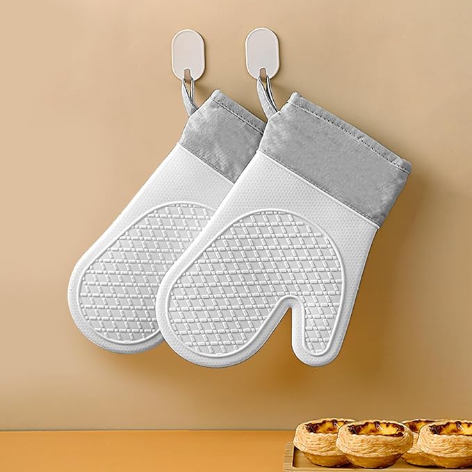 Silicone Oven Mitts，Heat Resistant up to 500°F, Oven Gloves with Soft Lining, Non-Slip Kitchen Essentials, Kitchen Gadgets, Apartment Essentials, Great Gift for Cooking (gray-1pair)