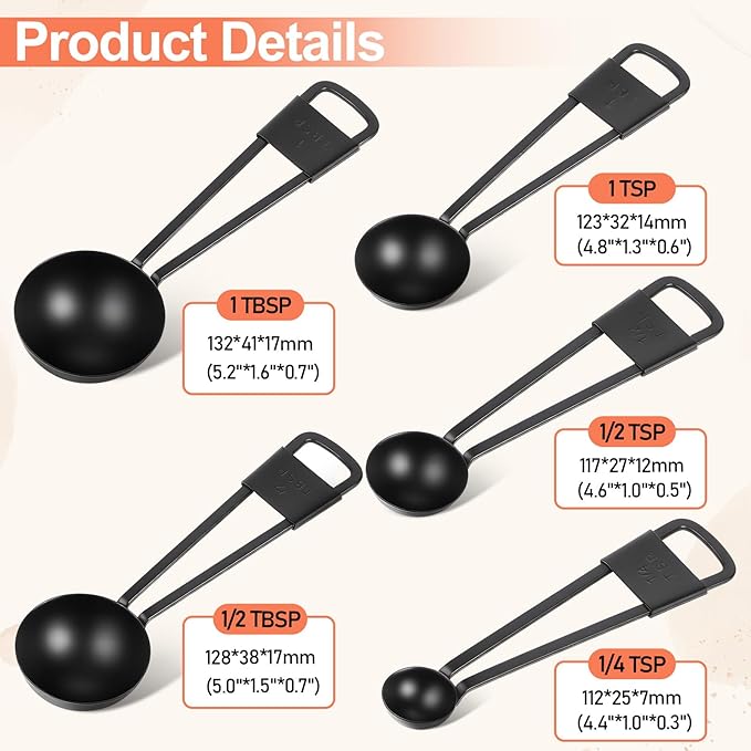 9 PCS Black Stainless Steel Measuring Cups and Spoons Set, Nesting Metal Measuring Cup with Ring Connector for Liquid and Dry Ingredients, Cooking and Baking (Black)