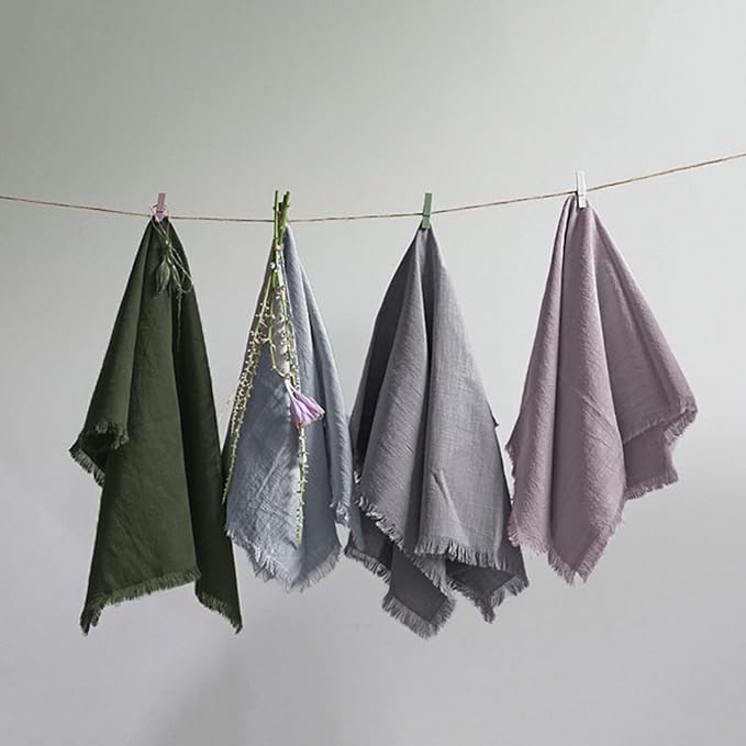 Handmade Cloth Napkins 100% Cotton Napkins with Fringe，Delicate Handmade Cloth Napkins for Dinners, Parties, Weddings and More，18 x 18 Inch Set of 12 - Olive Green