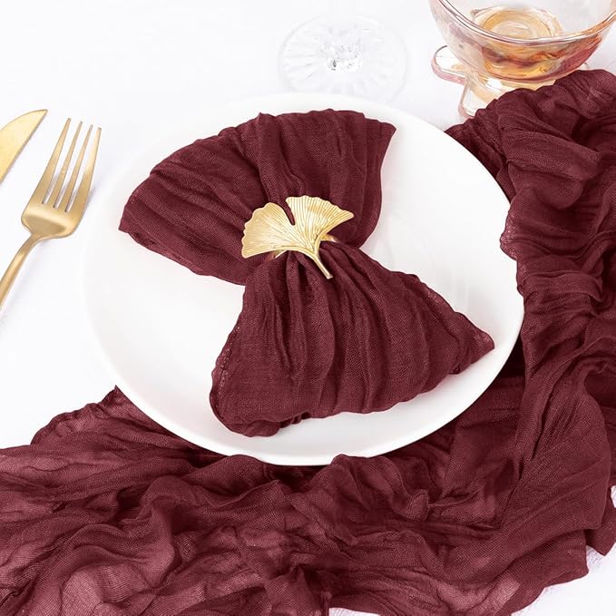 DeZerlor 20 Pack Burgundy Red Cheesecloth Napkins Spring Cloth Napkins Set of 20 Burgundy Dinner Napkins Bulk 21x21 Inches for Wedding Bridal Shower Baby Shower Parties