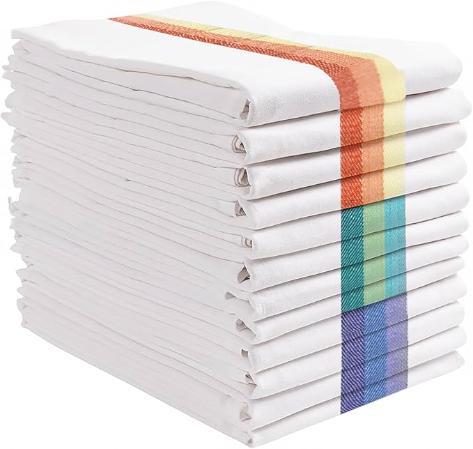 GREEN LIFESTYLE Kitchen Towels 20" x 28" Set of 12 - Kitchen Dish Towels, Cotton Dish Cloths, Tea Towels, Soft Absorbent Dish Drying Cloths, 100% Cotton Large Size Towel, Home or Restaurant (White)