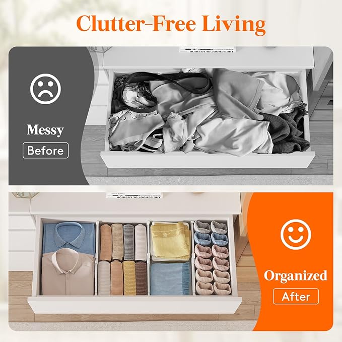 Lifewit 4" Tall 9 Pack Drawer Dividers, 27-42cm/10.5-16.5" Expandable Drawer Divider for Clothes, Adjustable Dresser Drawer Organizers, Drawers Separators for Dresser/Bathroom/Closet/Kitchen White