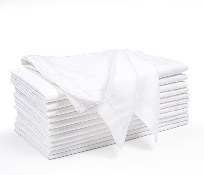 Ramanta Home White Coth Dinner Napkin Set of 12, Premium Cotton 18X18 Inch Linen Flax Soft & Durable Washable Ideal for Everyday Use -Dining, Parties, Weddings, Spring & Easter Table Décor