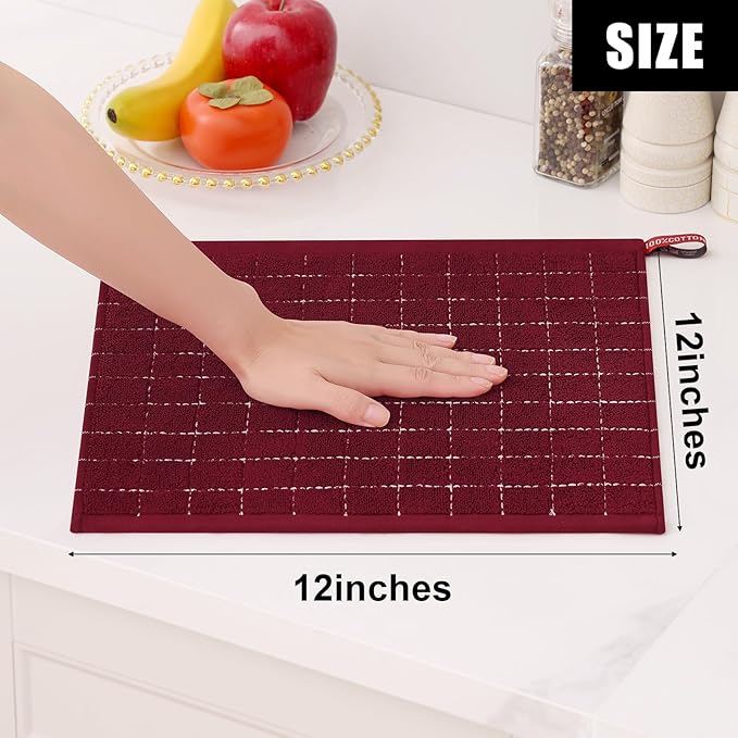 Homaxy 100% Cotton Terry Kitchen Dish Cloths, Ultra Soft and Absorbent Dish Towels for Kitchen, Suitable for Drying and Washing Dishes, 8 Pack, 12 x 12 Inches, Brick Red