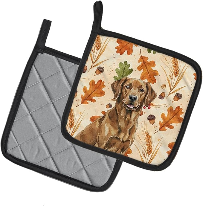 Caroline's Treasures Chesapeake Bay Retriever Heirloom Fall Pair of Pot Holders Pair 7.5x7.5 Quilted Insulated Hot Pads Decorative Kitchen Gift Made in USA