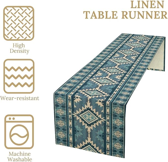 Aztec Table Runner, Western Countryside Native Tribal Art Printed Runner for Home Kitchen Dining Table Living Room Decor Fabric 1 Panel W13xL70in