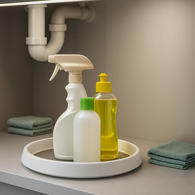 OGGI Set of 2 Lazy Susan Organizers 10"- for Kitchen, Pantry, Cabinet Organizing & Storage. Ideal as Rotating Spice Racks & Pantry Organizers - White/Taupe