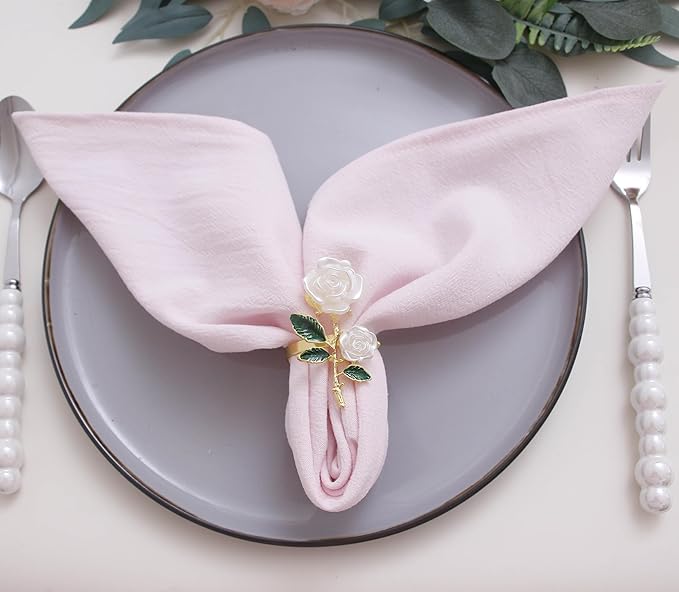 Spring Cotton Cloth Napkins Set of 12, 16’’x16’’, Dinner Cloth Napkins Washable Bulk with Hemmed Edges, for Hotel Restaurant, Wedding, Easter (Light Pink)