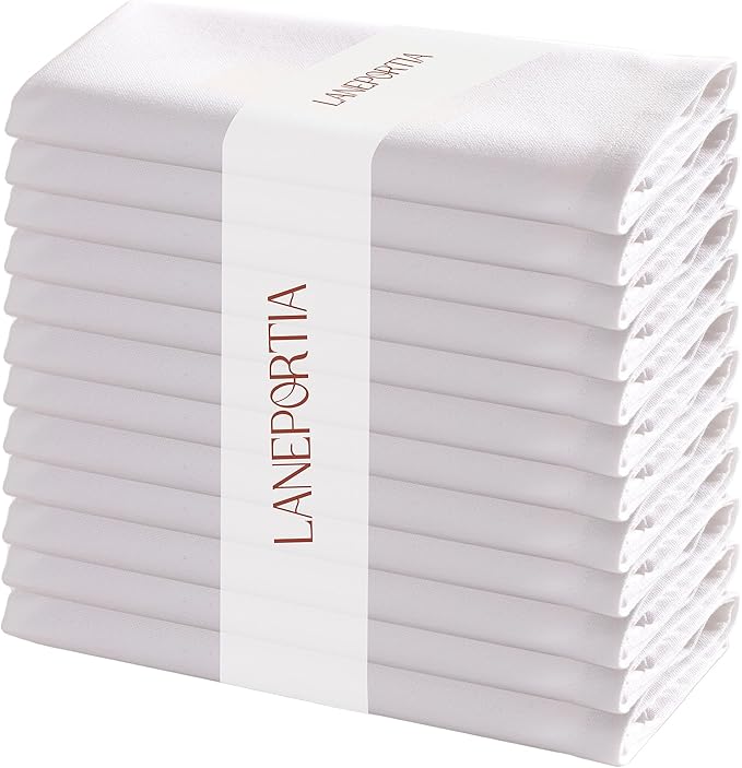 Cloth Napkins Set of 12 White Solid Dinner Napkins 18x18 Inch, 100% Cotton, Soft Absorbent Reusable Washable Durable Napkin, Decorations, Restaurant, Wedding & Table Décor, Everyday Use
