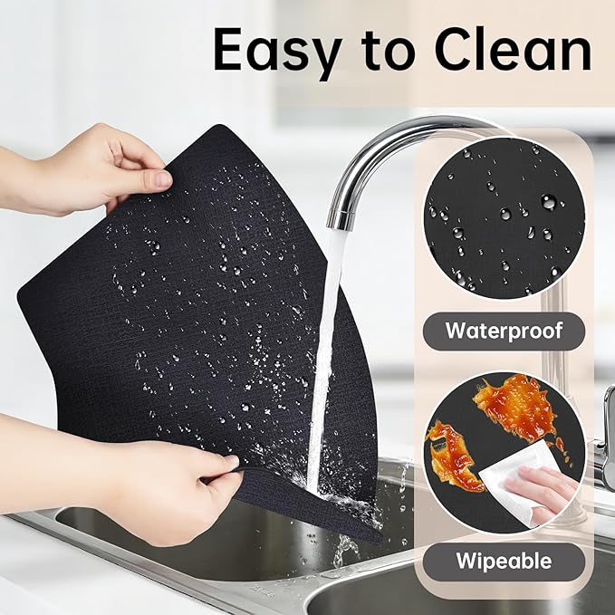 Round Table Placemats Set of 6, Dual-Sided Wedge Shape Faux Leather Table Mats, Washable Wipeable Heat Resistant Place Mats for Outdoor Indoor, Black