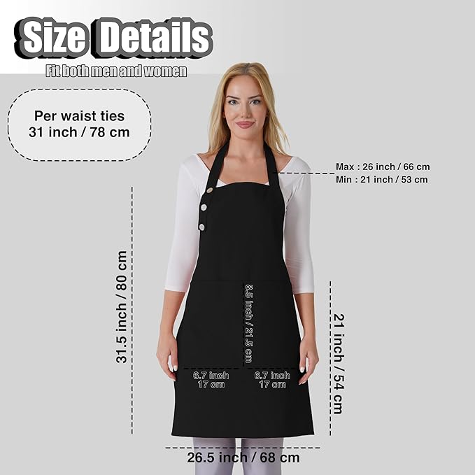TOSHE Kitchen Apron Waterdrop Resistant Cotton Apron with adjustable Aprons for Women with Pockets Cooking Apron (2 Pack - Black)