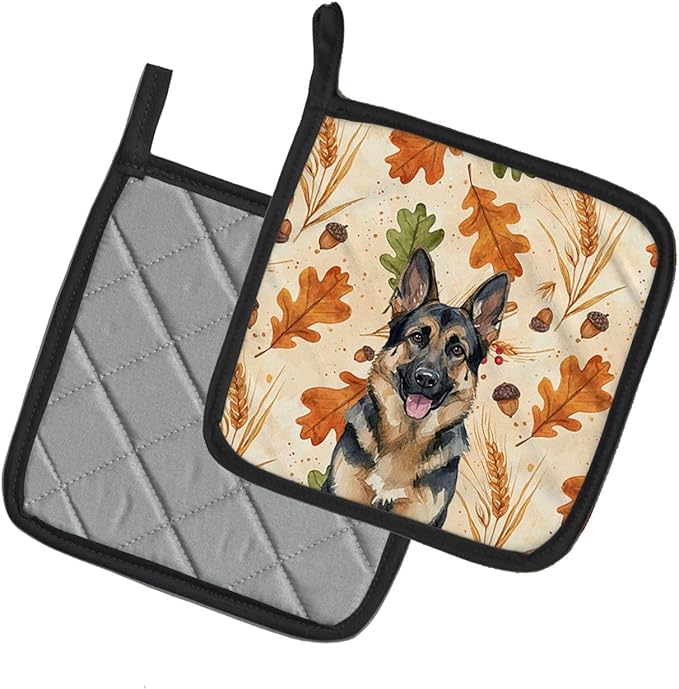Caroline's Treasures German Shepherd Heirloom Fall Pair of Pot Holders Pair 7.5x7.5 Quilted Insulated Hot Pads Decorative Kitchen Gift Made in USA
