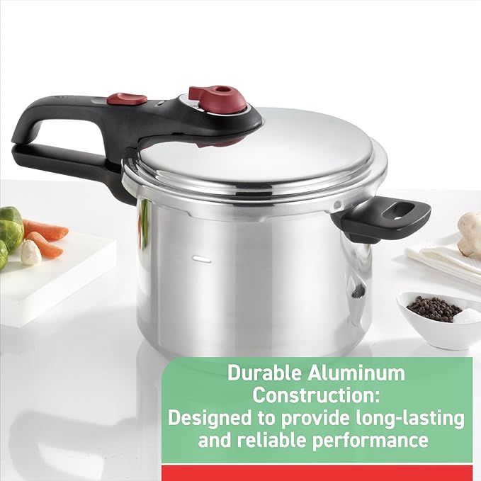 T-fal P2614634 Secure Aluminum Initiatives 12-PSI Pressure Cooker Cookware, 6-Quart, Siver