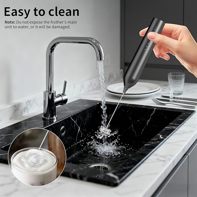 Milk Frother Handheld Rechargeable, Hand Frother with Stand, Drink Mixer Frother Wand Electric Whisk Stirrer for Coffee, Latte, Matcha, Cappuccino, Hot Chocolate, Kitchen Gifts - Black