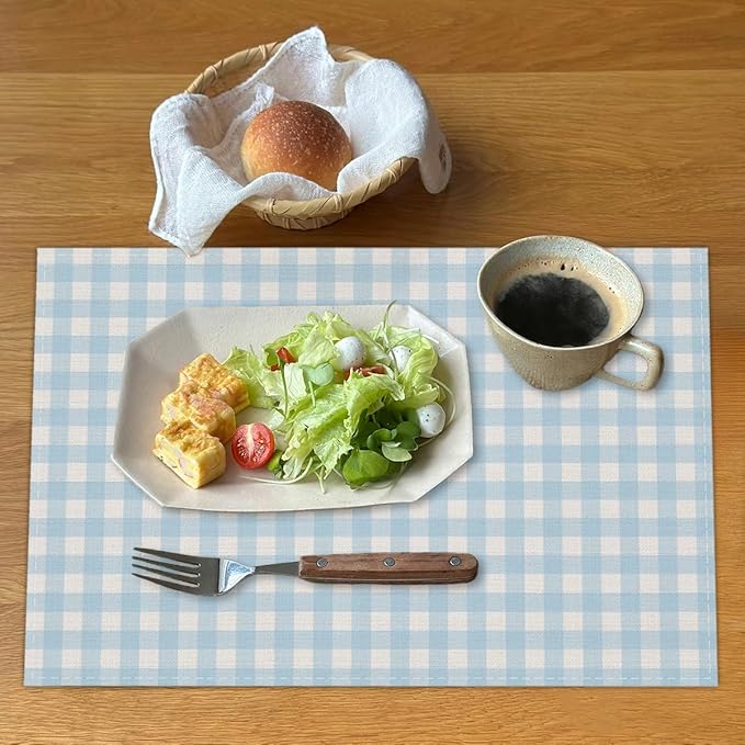 Blue and White Gingham Linen Placemats Set of 4, Waterproof Washable Heat Resistant Place Mats 12x18 Inch, Table Mat for Restaurant Outdoor Indoor Home Kitchen Party Dining Decoration-15