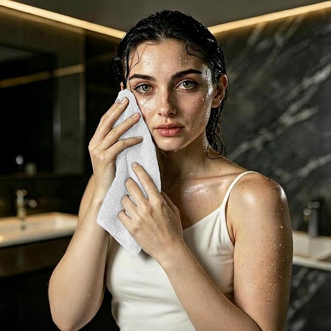 RIVERSIDE Pack of 12 Washcloths, 12 x 12 Inches, 100% Cotton, Premium Flannel Face Cloths, Highly Absorbent & Soft Feel Fingertip Towels (White, 12 Pack)