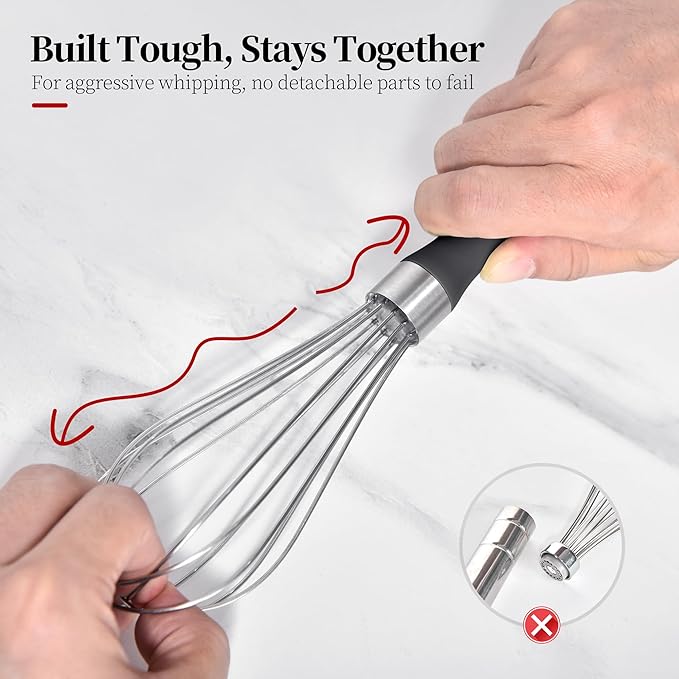 Small Whisk: Stainless Steel 9in Wire Balloon Wisk Kitchen Egg Whisker Heavy Duty Hand Mixer for Cooking Baking Whipping Blending Mixing Stirring Sauce, Flour, chocolate (Black)