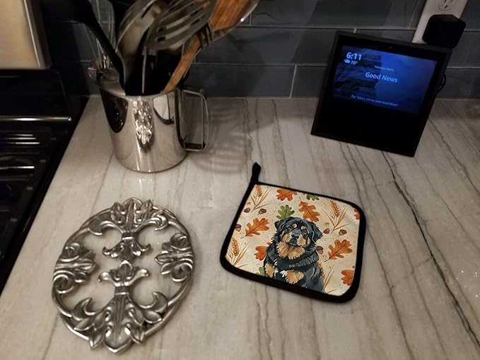 Caroline's Treasures Black and Tan Tibetan Mastiff Heirloom Fall Pair of Pot Holders Pair 7.5x7.5 Quilted Insulated Hot Pads Decorative Kitchen Gift Made in USA