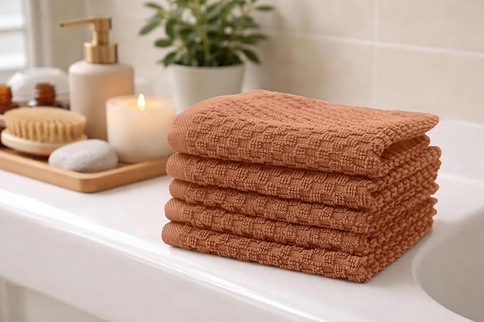 COTTON CRAFT Waffle Weave Wash Cloth - 12 Pack Luxurious Pure Ringspun Cotton Euro Spa Bathroom Face Towel - Absorbent Quick Dry Gym Shower Bath Kitchen Travel - 12x12 inches - Mocha