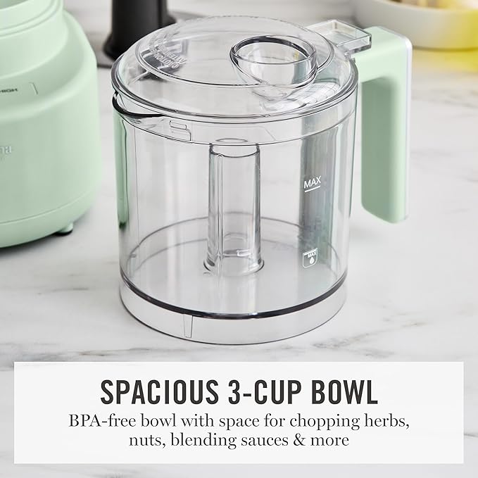 Martha Stewart 3 Cup Food Processor, Electric Vegetable Chopper, Stainless Steel Blades, 24oz BPA-Free Bowl, Pour Spout, Dicing, Mincing, Chop & Puree, Dishwasher Safe, Oil Chute, Easy-Clean, Honeydew