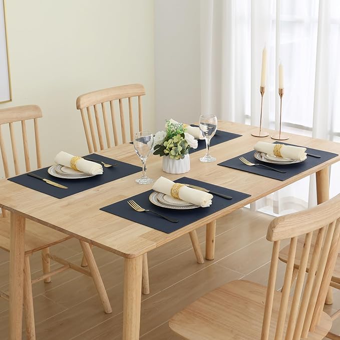 Homaxy Faux Leather Heat Resistant Placemats for Dining Table Set of 4, Waterproof Wipeable Washable PU Table Mats, Easy to Clean Anti-Slip Place Mats, 11.8" x 17", Navy Blue