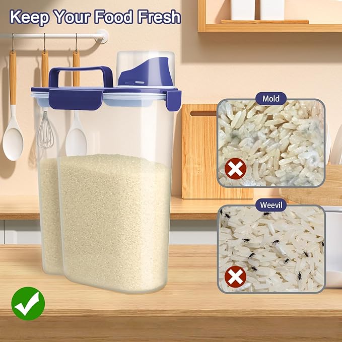 Komzon Rice Container, Airtight Rice Storage Container 10lb, Cereal Containers Storage, BPA Free Food Dispenser with Pouring Spout Handle for Flour Pasta Grain, Pet Dog Cat Bird Food Storage Container