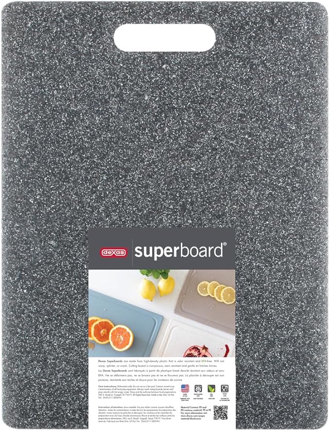 Dexas Superboard Cutting Board with Handle 8.5 x 11 inch Heavy Granite, Compact Kitchen Prep Board, Dishwasher Safe, Non-Porous Poly Surface, Made in USA