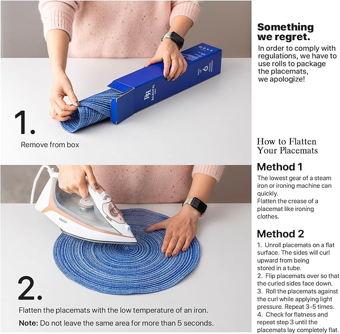 Round Placemats Set of 8 Woven Placemats Washable Braided Table Mats for Dining Table Heat Resistant Non-Slip Circle Place Mats(Royal Blue)
