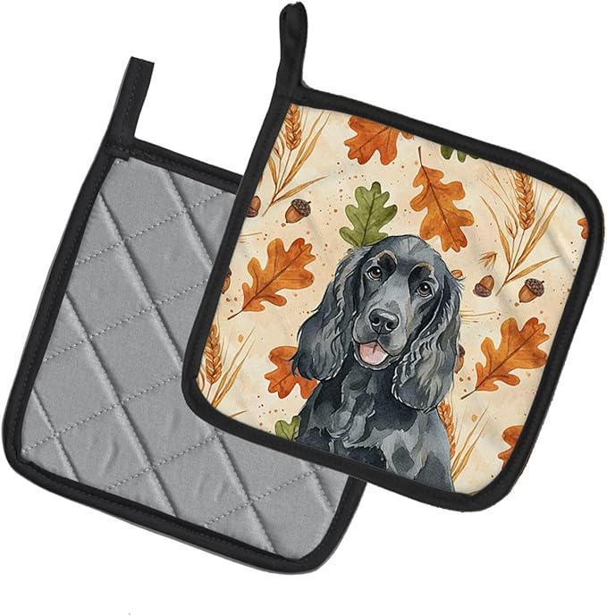Caroline's Treasures Black Cocker Spaniel Heirloom Fall Pair of Pot Holders Pair 7.5x7.5 Quilted Insulated Hot Pads Decorative Kitchen Gift Made in USA