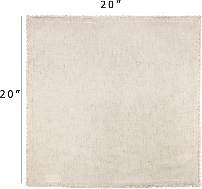 COTTON CRAFT Flax Linen Cloth Napkins with Lace - Set of 12 Lunch Dinner Napkins - Elegant Everyday Fall Harvest Thanksgiving Holiday Table Napkin - Washable Reusable Napkin - Oversized 20x20- Natural